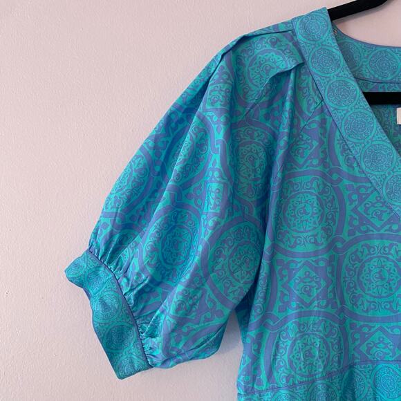 Gretchen Scott Blue Viviers Tiered Maxi Dress Short Sleeve Flowy Cotton Small - Picture 3 of 11